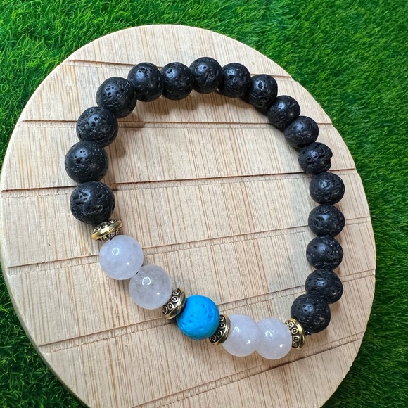 Lava Stone Coral Blue, White Agate Diffuser essential oil Bracelet - Picture 6 of 7